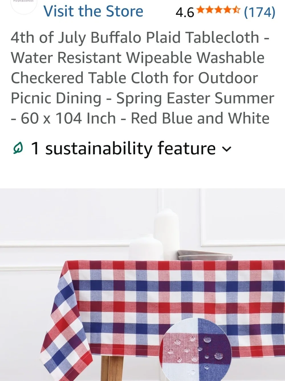 PurpleEssences Red White Blue Buffalo Check Fabric Tablecloth